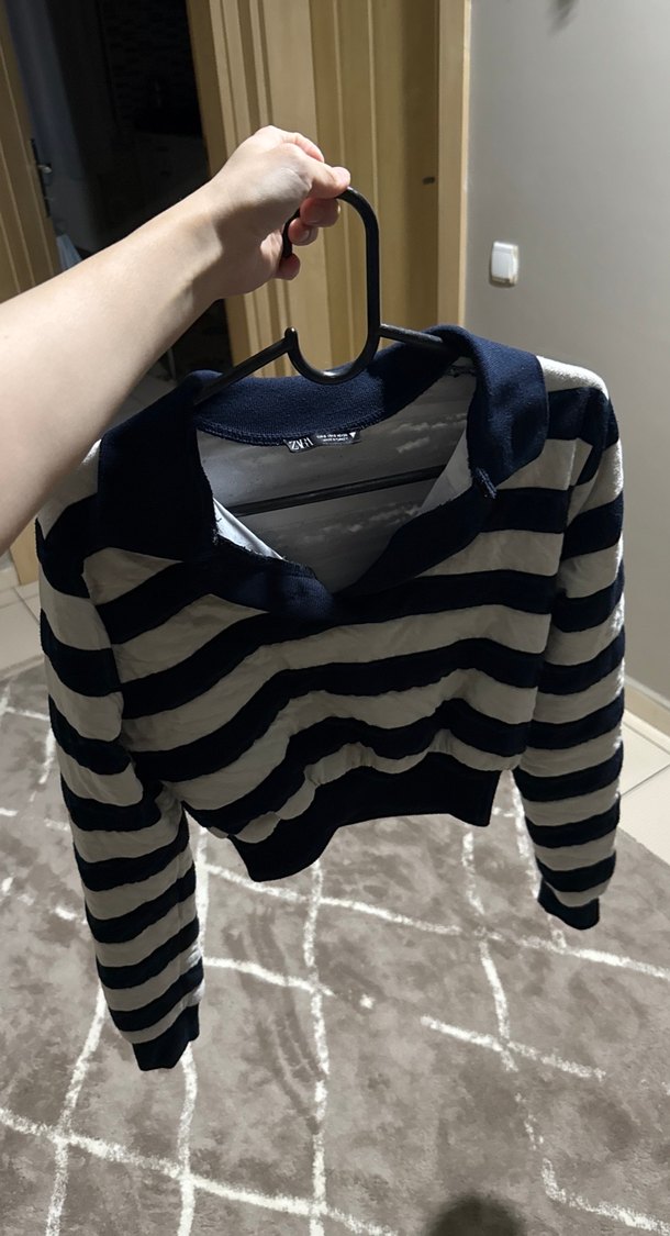 V Yaka Çizgili Triko Kadın Kazak - Görsel 5