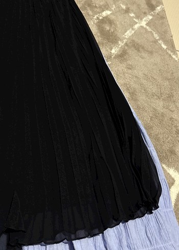 H&M Siyah Pilili Uzun Keten Etek