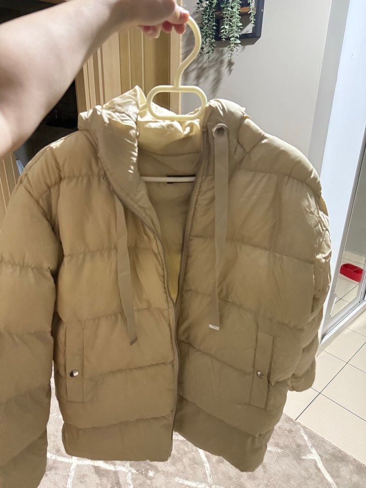 Bej Midi Kadın Şişme Mont - Görsel 5