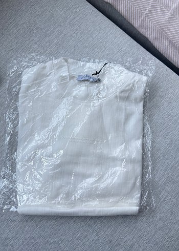 Kadın Beyaz Keten Kısa Kollu Bluz - Görsel 4