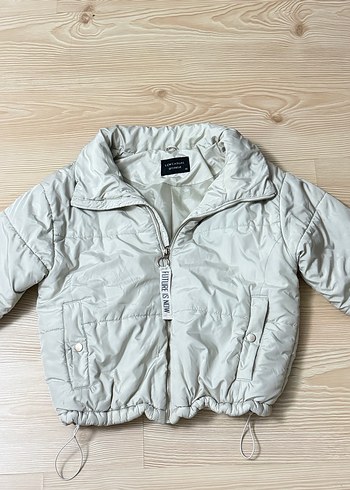 Düğmeli Kısa Bej Kadın Kış Ceketi - Görsel 2