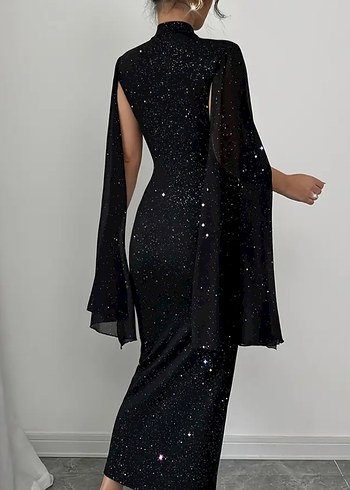 Zara Uzun Siyah Payetli Gotik Elbise