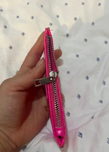 Beden pembe Renk Kadın Deri Pembe Yılan Desenli Fermuarlı Cüzdan