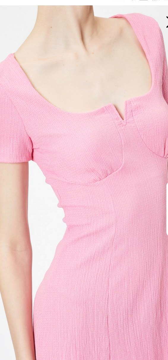 Pembe Kısa Kollu Mini Elbise - Görsel 5