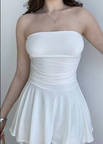 Beyaz Straplez Mini Elbise