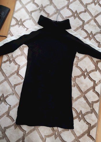 Siyah Beyaz Sade Mini Triko Elbise - Görsel 2