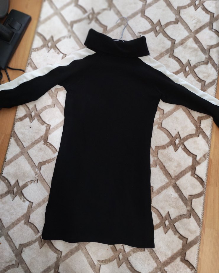 Siyah Beyaz Sade Mini Triko Elbise - Görsel 2