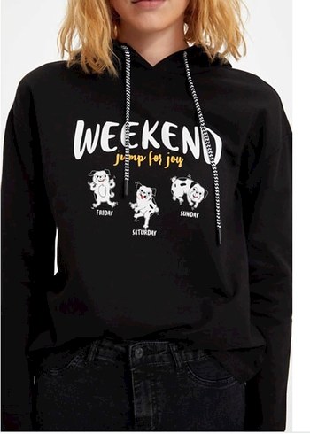 Siyah Kapüşonlu Baskılı Sweatshirt - Görsel 4