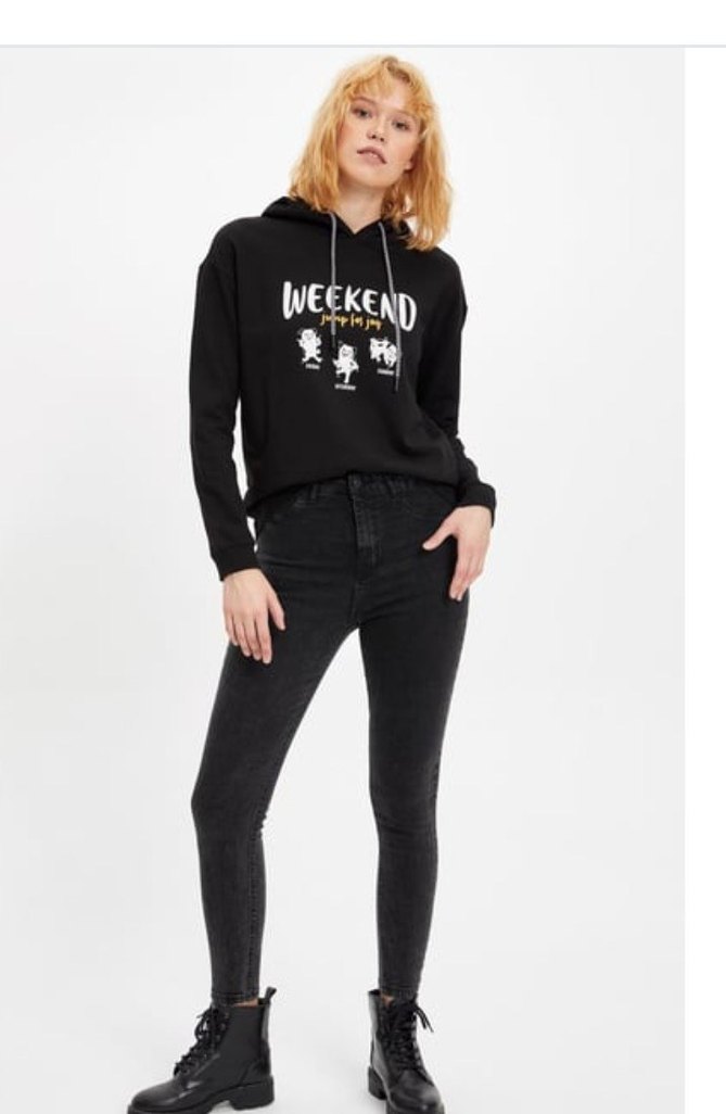 Siyah Kapüşonlu Baskılı Sweatshirt - Görsel 2