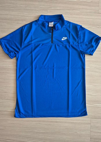Erkek Mavi Nike Fermuarlı Polo Tişört