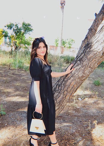 Siyah Midi Salaş Fırfırlı Elbise - Görsel 3