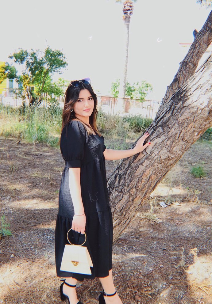 Siyah Midi Salaş Fırfırlı Elbise - Görsel 3