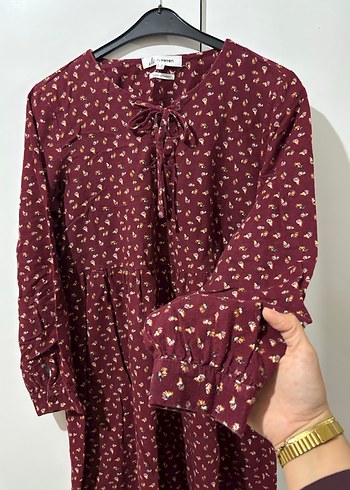 Bordo V Yaka Uzun Kollu Bohem Midi Elbise - Görsel 2