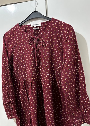 Bordo V Yaka Uzun Kollu Bohem Midi Elbise - Görsel 4