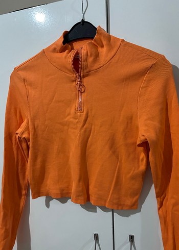 Turuncu Yarım Fermuarlı Yüksek Yakalı Kadın Kazak - Görsel 2