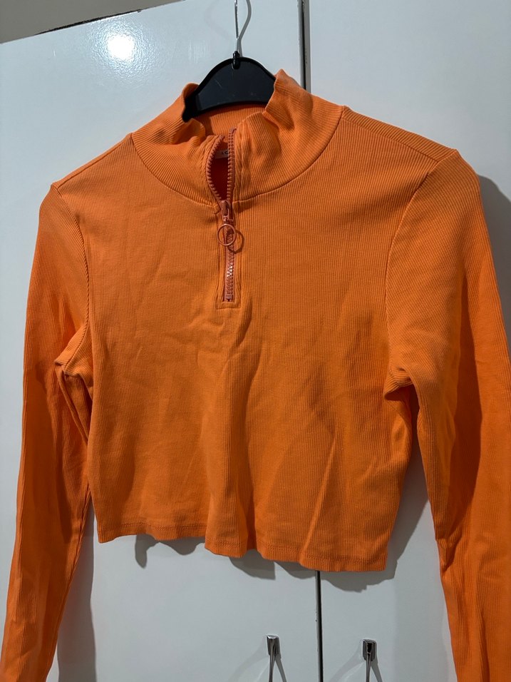 Turuncu Yarım Fermuarlı Yüksek Yakalı Kadın Kazak - Görsel 2