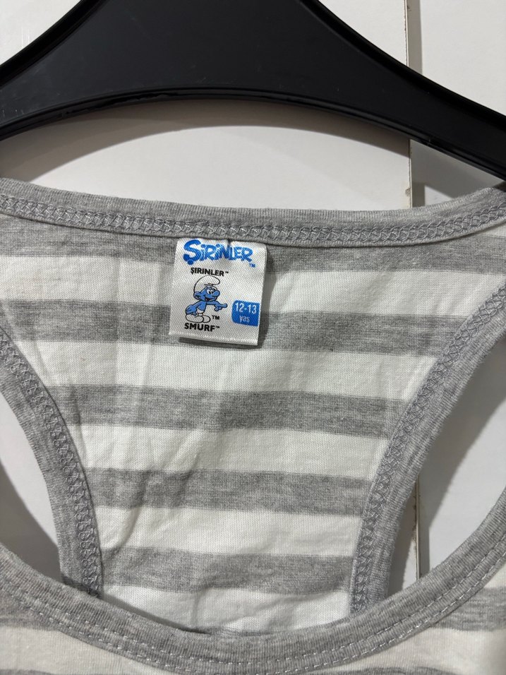 Çizgili Baskılı Gri Çocuk Atlet - Görsel 3