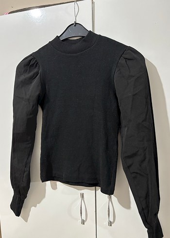 Siyah Uzun Kollu Yüksek Yakalı Kadın Bluz - Görsel 2