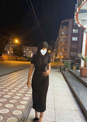 38 Beden Siyah beli taşlı kısa kollu abiye elbise