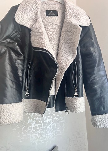 Kürklü Siyah Deri Biker Ceket