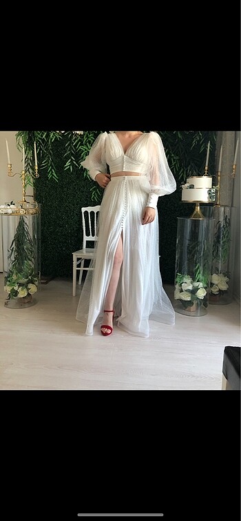 Beyaz elbise alt üst bluz etek - Görsel 3