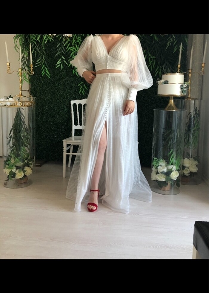 Beyaz elbise alt üst bluz etek - Görsel 3