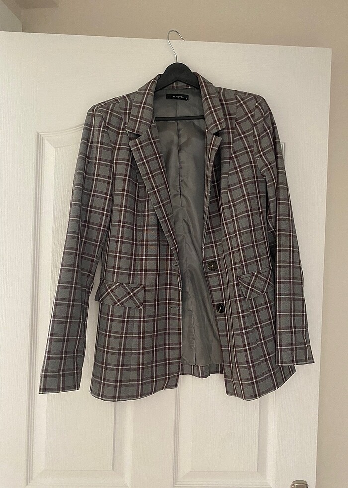 Vintage ekoseli blazer ceket - Görsel 3