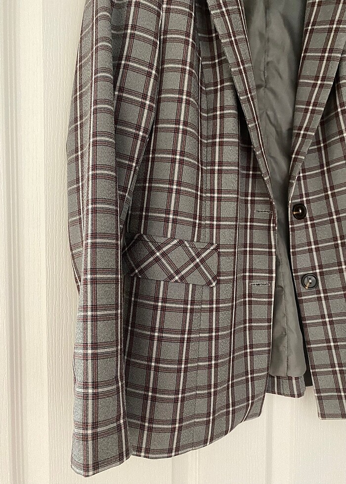 Vintage ekoseli blazer ceket - Görsel 2