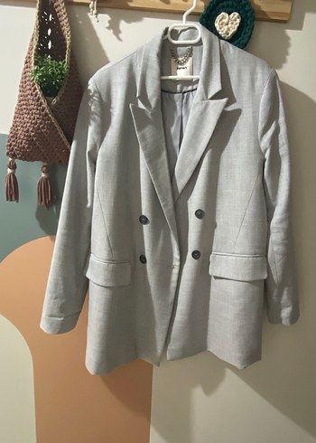 Gri Keten Kadın Blazer Ceket - Görsel 4