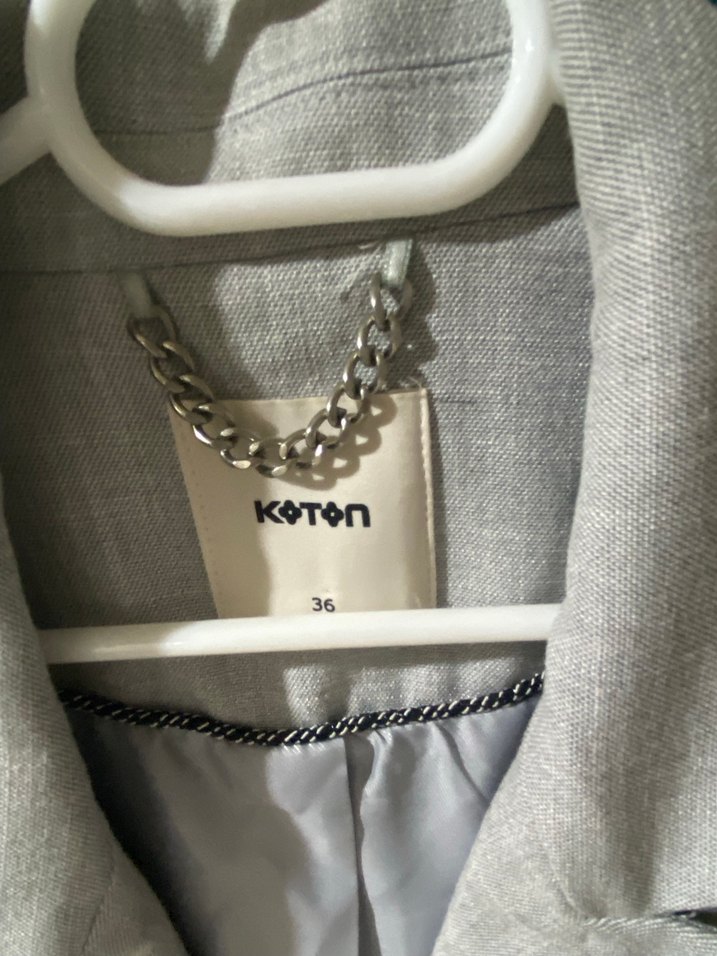 Gri Keten Kadın Blazer Ceket - Görsel 3