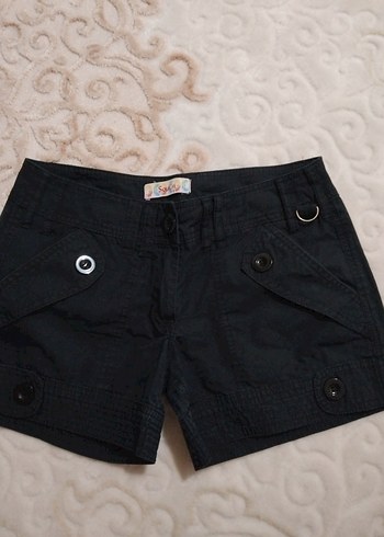 Diğer Düğmeli Siyah Mini Denim Şort
