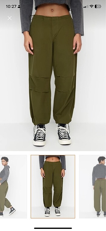 Haki normal bel paraşüt pantolon