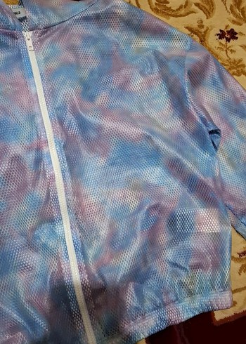 Kadın Mavi Uzay Kapüşonlu Batik Desen  Yağmurluk - Görsel 3