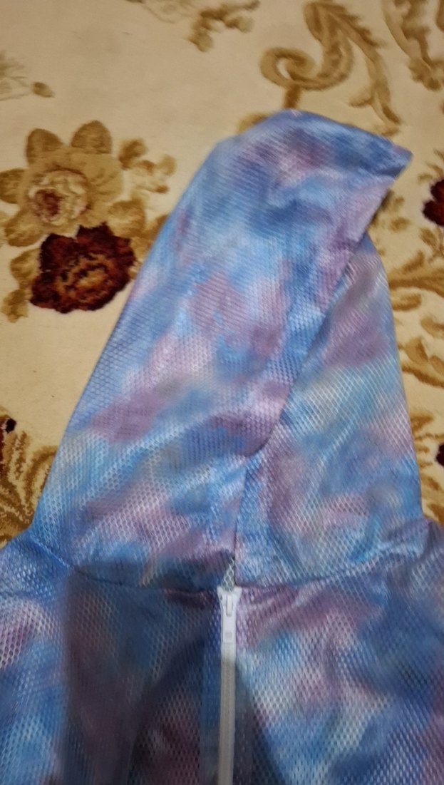 Kadın Mavi Uzay Kapüşonlu Batik Desen  Yağmurluk - Görsel 5