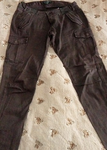 Kahverengi Kemerli Denim Kadın Pantolon