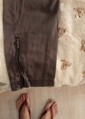 30 Beden Kahverengi Kemerli Denim Kadın Pantolon