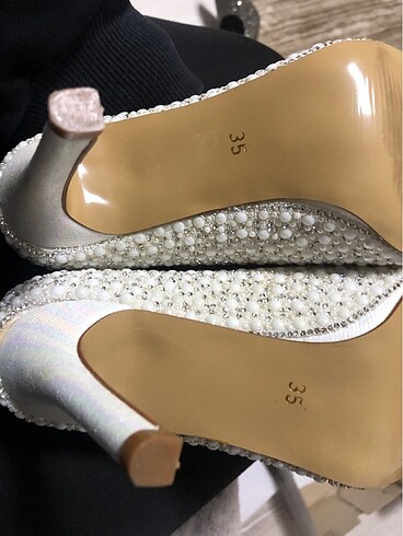 35 Beden beyaz Renk beyaz gümüş parıltılı stiletto