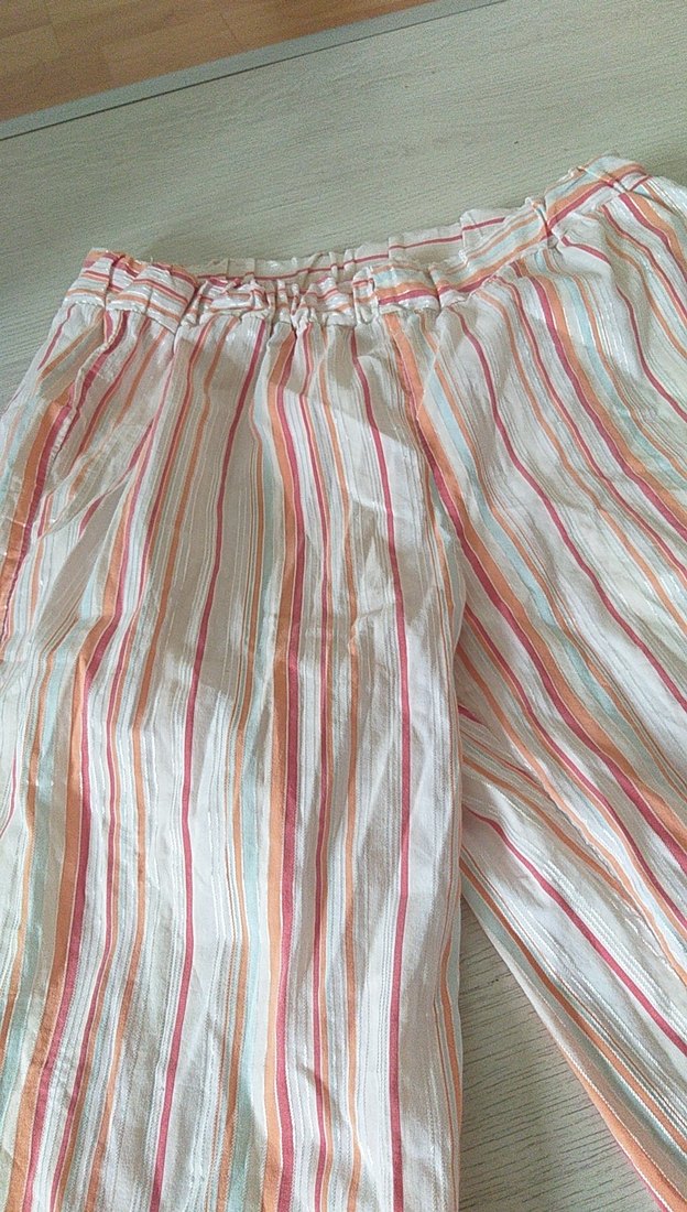 Beyaz Çizgili Kadın Keten Pantolon - Görsel 2