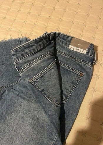 26 Beden Gri Mavi Bol Kesim Midi Kot Pantolon