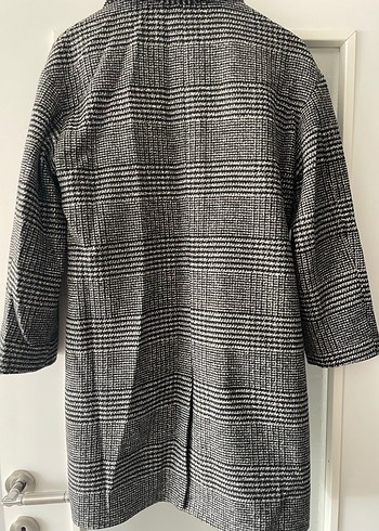 Gri Ekose Düğmeli Midi Kadın Kaban - Görsel 4