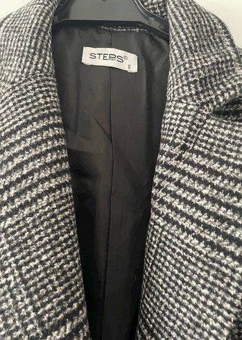 Gri Ekose Düğmeli Midi Kadın Kaban - Görsel 2