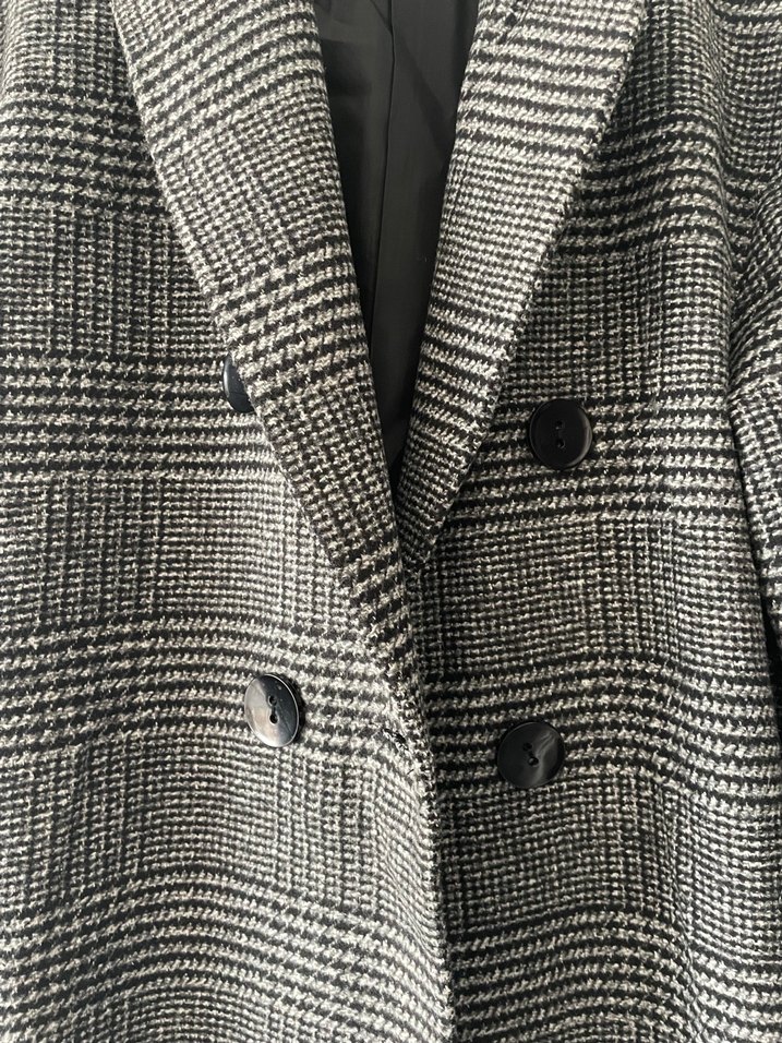 Gri Ekose Düğmeli Midi Kadın Kaban - Görsel 3