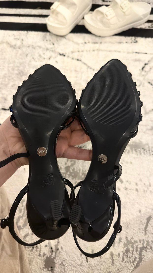 Siyah Yılan Desenli Kürklü Stiletto - Görsel 4