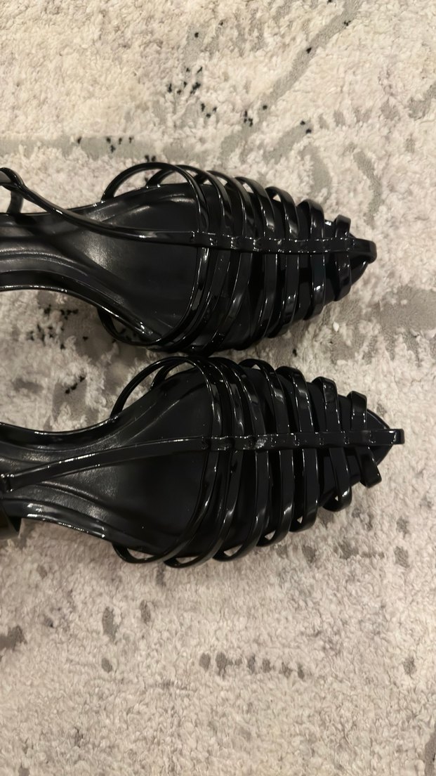 Siyah Yılan Desenli Kürklü Stiletto - Görsel 2