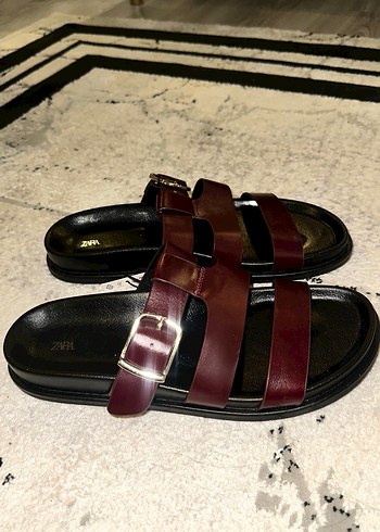 Bordo Deri Tokalı Platform Terlik - Görsel 4