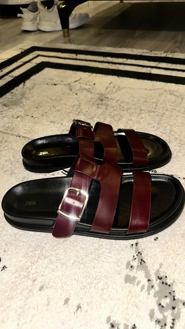 Bordo Deri Tokalı Platform Terlik - Görsel 4