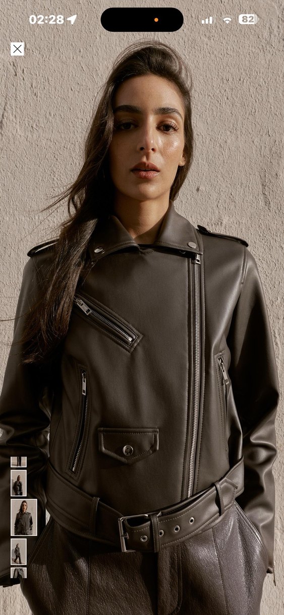 Kahverengi Deri Biker Ceket - Görsel 2