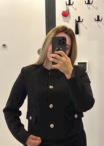 m Beden siyah Renk Düğmeli Siyah Süet Mini Kadın Ceket