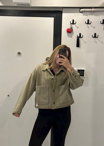 Zara Bej Düğmeli Midi Denim Kadın Ceket