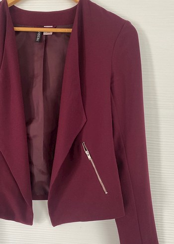 H&M Bordo Fermuarlı Kadın Blazer Ceket